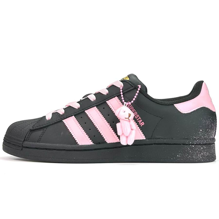 Adidas Originals SUPERSTAR Pink Black Cute Rabbit Abrasion Resistant Low top Skateboard Shoes Unisex Black Pink
