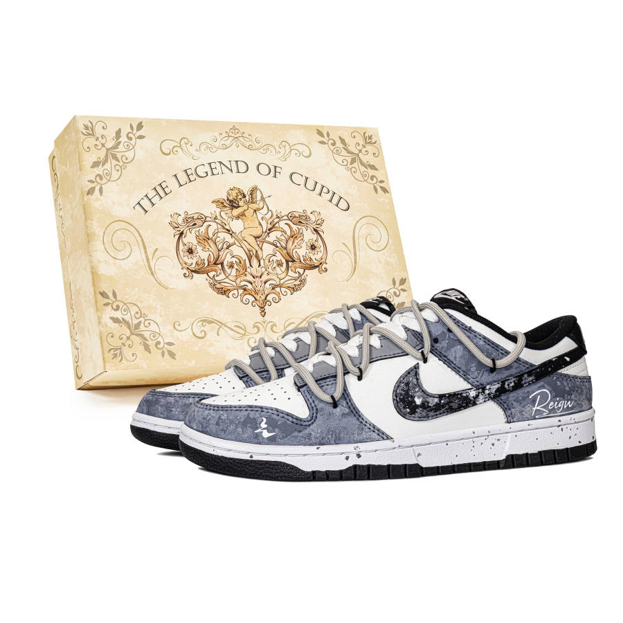 Nike Nike Dunk Gray Gull, Box Abrasion Resistant Low top Skateboard Shoes Unisex Blue White