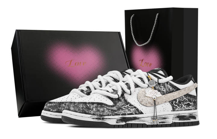 Nike Nike Dunk Ink Soul Cloud Trace, Heart Box Abrasion Resistant Low top Skateboard Shoes Unisex Black White Brown
