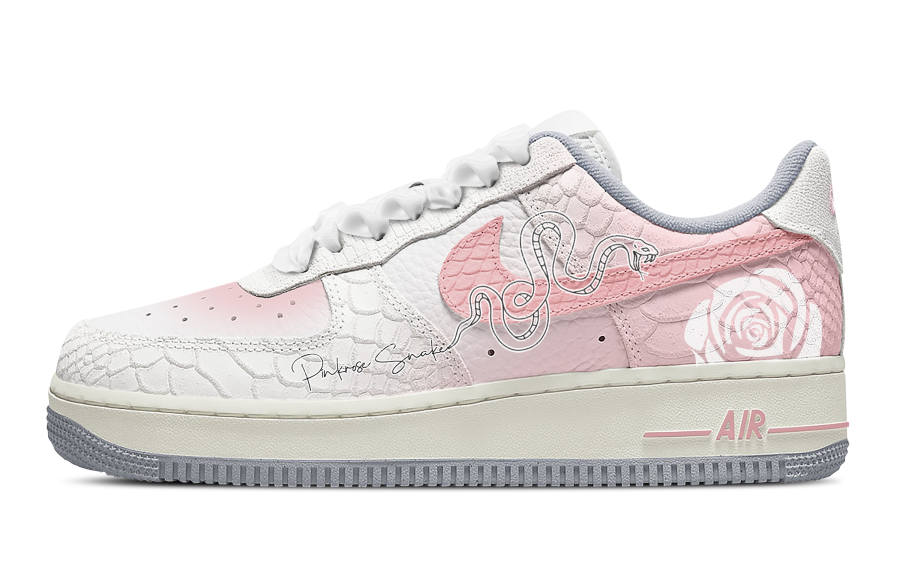 Nike Nike Air Force 1 Rose And White Snake Slip Resistant Abrasion Resistant Low top Skateboard Shoes Women's Pink
