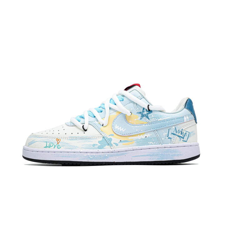 Nike Nike Court Vision 1 Doodle Notes Cushioning, Wear Resistant Low top Skateboard Shoes Men's Blue White