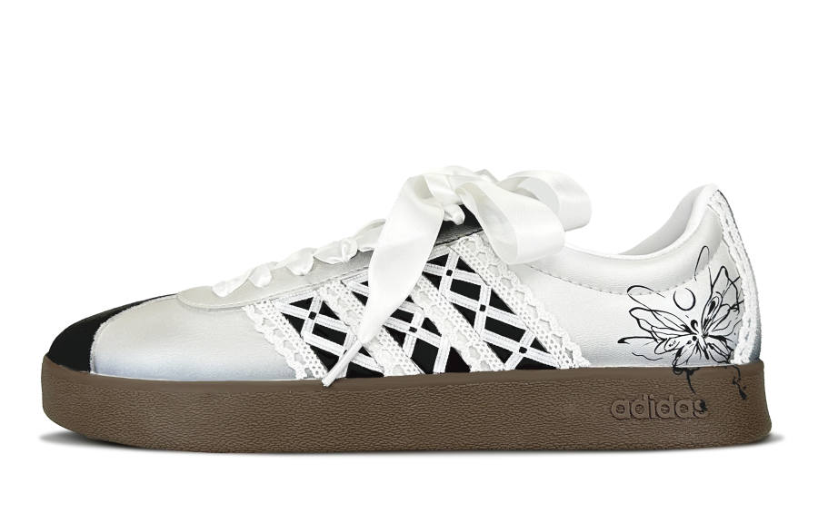 Adidas Adidas Vl Court Classic Silver Butterfly Wings Cushioning Abrasion Resistant Low top Skateboard Shoes Unisex