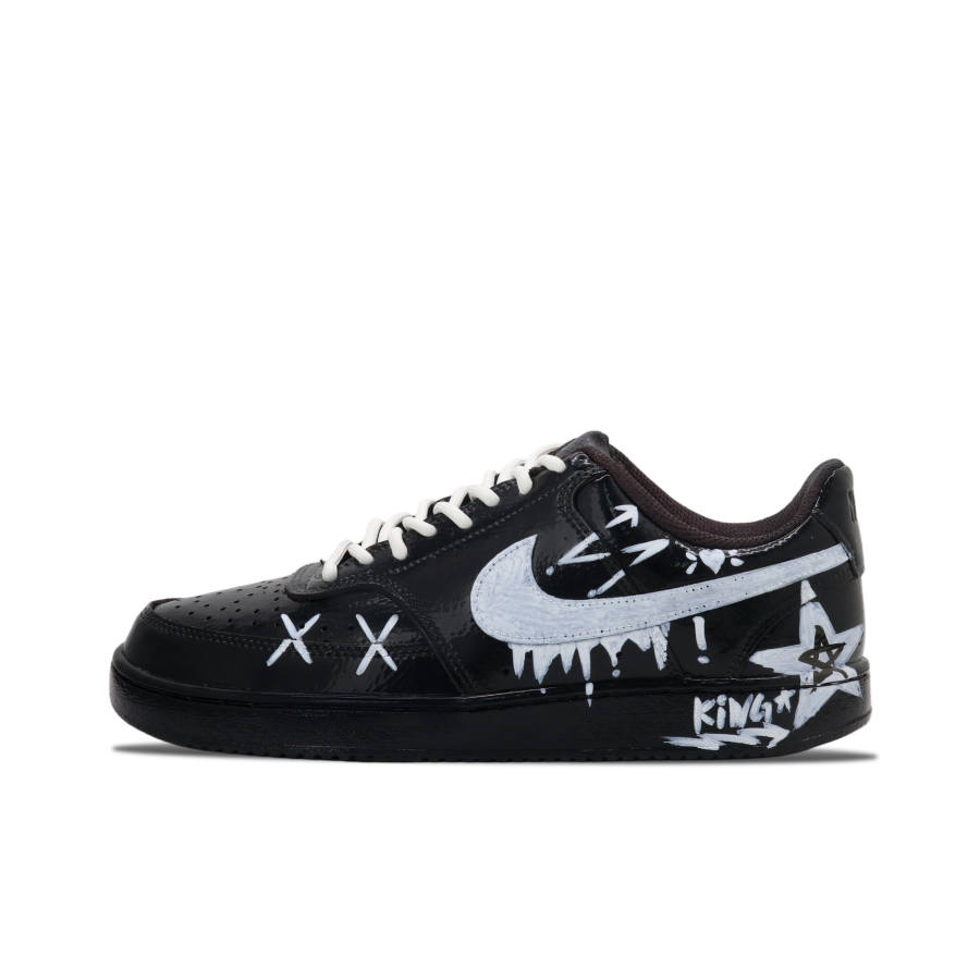 Nike Nike Court Vision 1 Cat Bear, King Star Wear resistant And Lightweight Low top Skateboard Shoes Unisex Black White
