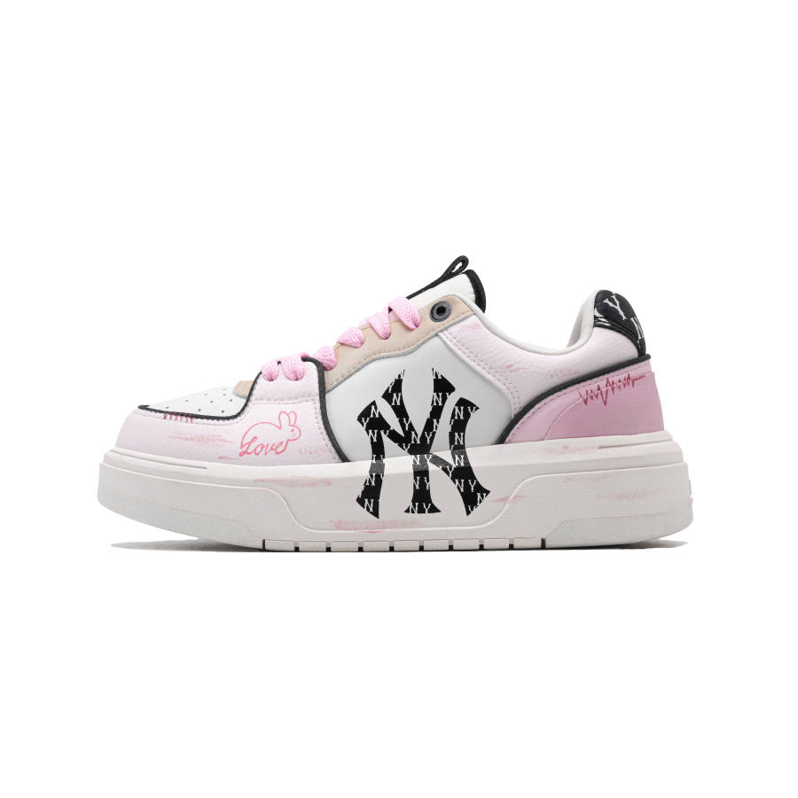 MLB Chunky Liner Pink Bunny Slip Resistant Abrasion Resistant Low top Skateboard Shoes Women's Pink White
