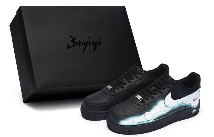 Nike Nike Air Force 1 07 811 Manufacturing, Toes Skeleton, Special Shoe Box Low top Skateboard Shoes Unisex Black White Blue