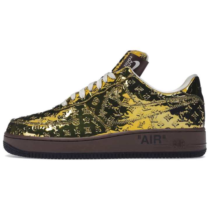 Nike LOUIS VUITTON x Nike Air Force 1 Slip Resistant Abrasion Resistant Low top Skateboard Shoes Unisex Gold