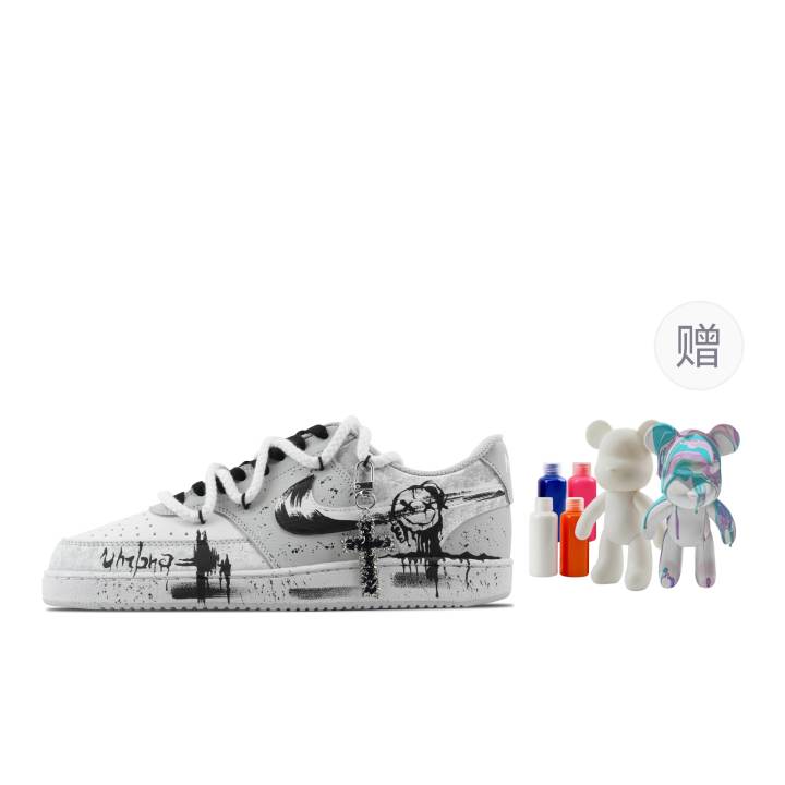 Nike Nike Court Vision 1 Smiling Face Flow, Fluid Bear Abrasion Resistant Low top Skateboard Shoes Unisex Light Gray