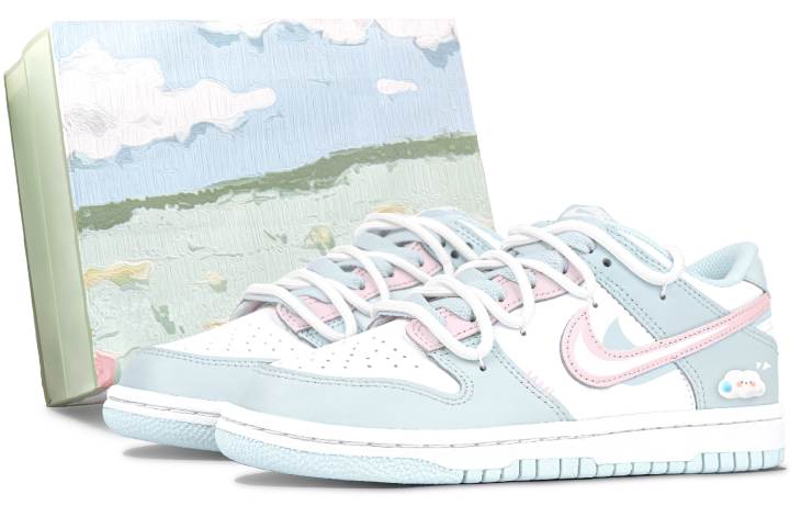 Nike Nike Dunk White Peach Blossom Slip Resistant And Breathable Low top Skateboard Shoes Women's Blue Pink