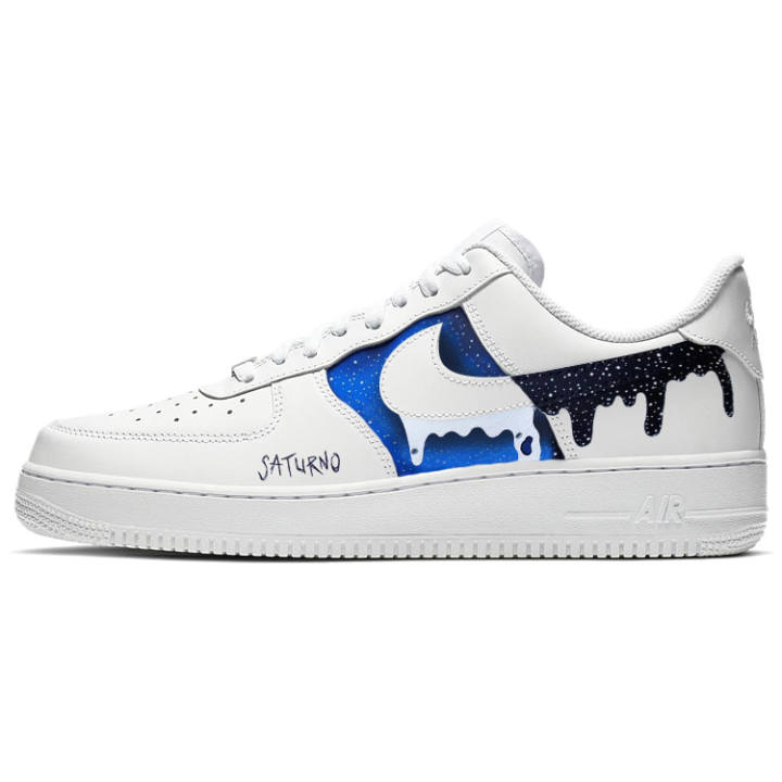Nike Nike Air Force 1 Dazzling Color Starry Galaxy Slip-Resistant Cushioning Low-Top Skateboard Shoes Men's Blue White Black