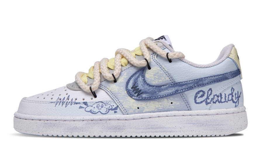 Nike Nike Court Vision 1 Little Blue Sky Slip Resistant Cushioning Low top Skateboard Shoes Women's Blue White