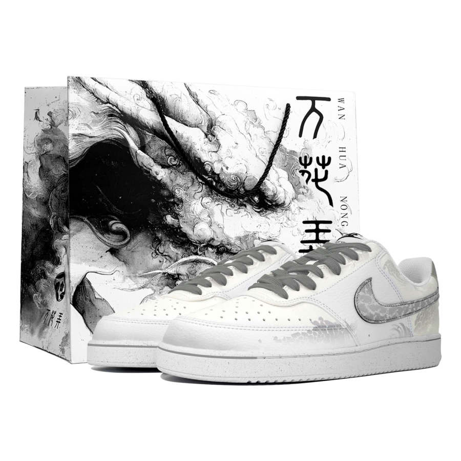 Nike Nike Court Vision 1 Myriad Flowers, Silver Dragon Dancing, Shopping Bag, Chinese Style Dragon Synthetic Leather