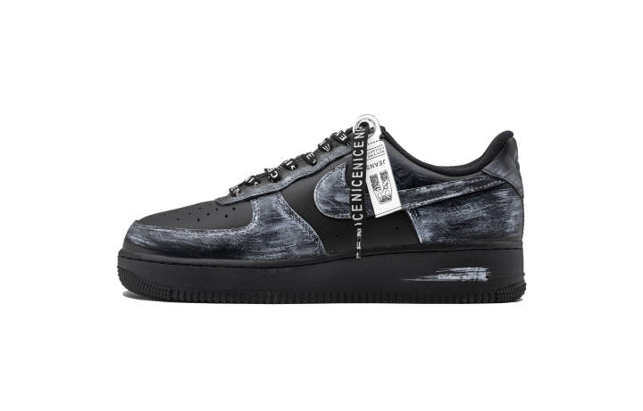 Nike Nike Air Force 1 Black Warrior, Street Vibe Denim Abrasion Resistant Low top Skateboard Shoes Unisex Black White