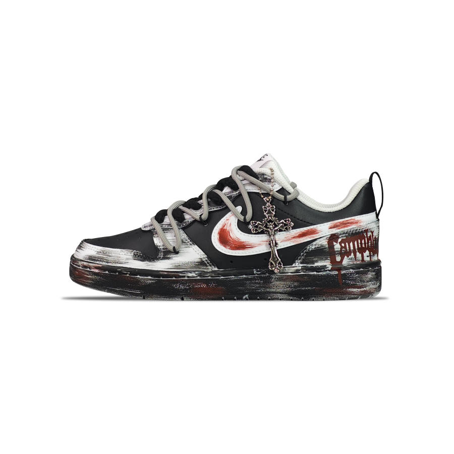 Nike Nike Court Borough Slip Resistant Cushioning Abrasion Resistant Low top Kids' Skateboarding Shoes GS Black White Red