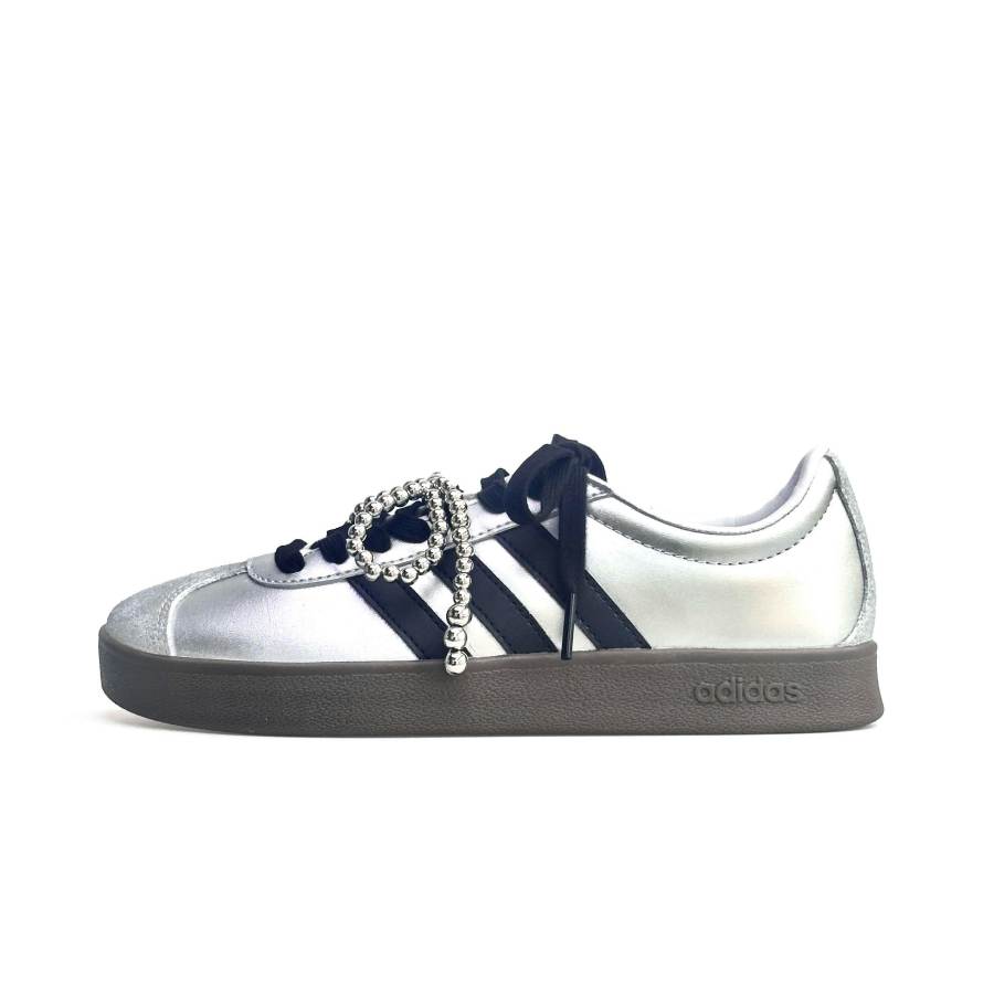 Adidas Adidas VL COURT 2.0 Slip Resistant And Breathable Low top Skateboard Shoes Unisex Silver Black