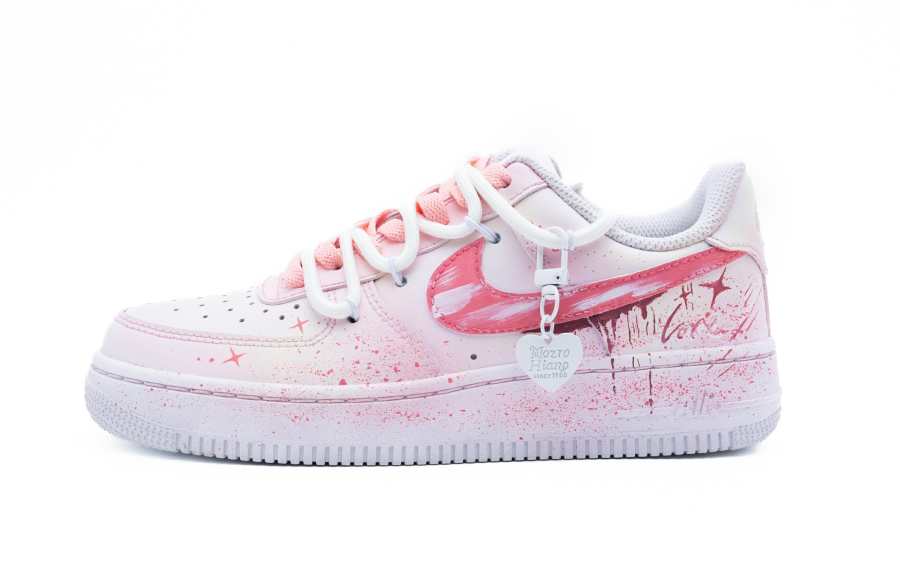 Nike Nike Air Force 1 Ink And Red Starry Text Slip Resistant Abrasion Resistant Low top Skateboard Shoes Women's White Pink