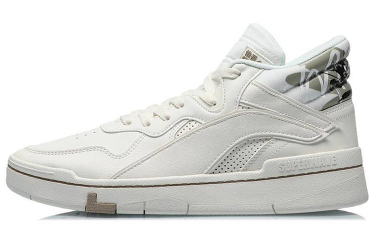 Li-Ning Li Ning Superwave Textile, Synthetic Leather Slip Resistant Abrasion Resistant Mid top Skateboard Shoes Men's White