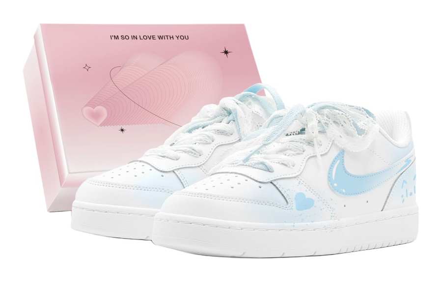 Nike Nike Court Borough GS Couple's, Romantic Favor, Ice Blue Beloved Low top Skateboard Shoes Women's