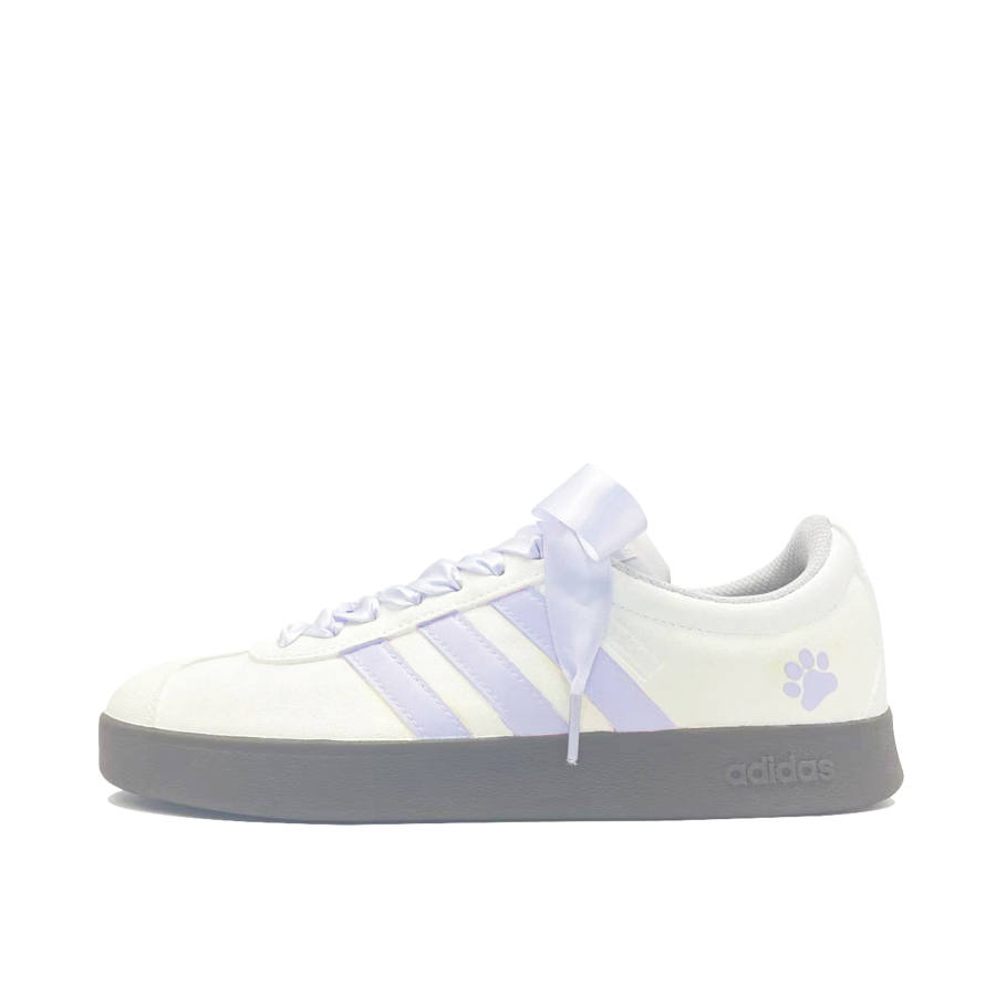 Adidas Adidas VL COURT 2.0 Purple Cat Leather Abrasion Resistant Low top Skateboard Shoes Unisex Beige Purple