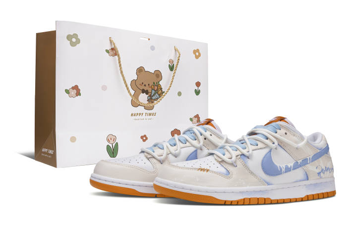 Nike Nike Dunk Pale Blue Abrasion Resistant Low top Skateboard Shoes Unisex Beige White Blue
