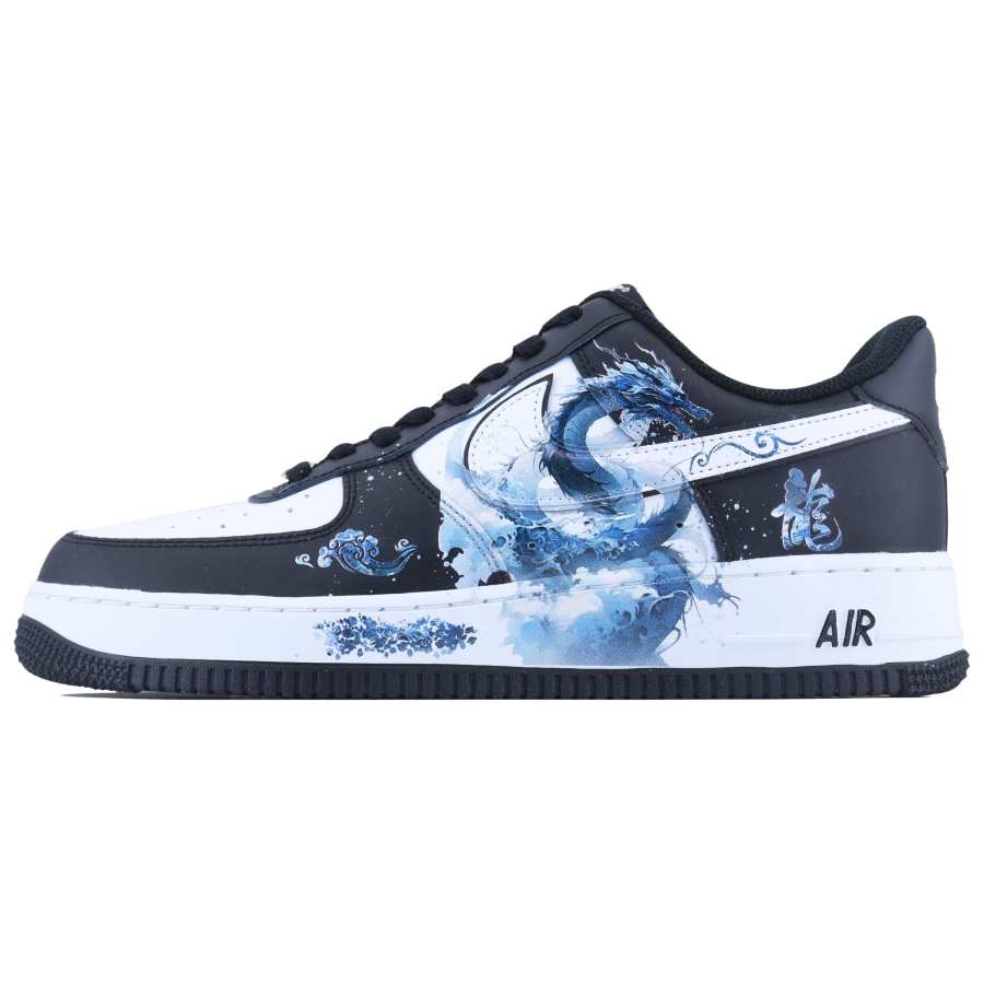 Nike Nike Air Force 1 Kirin Dragon SDS Leather Low top Skateboard Shoes Unisex Black White Blue