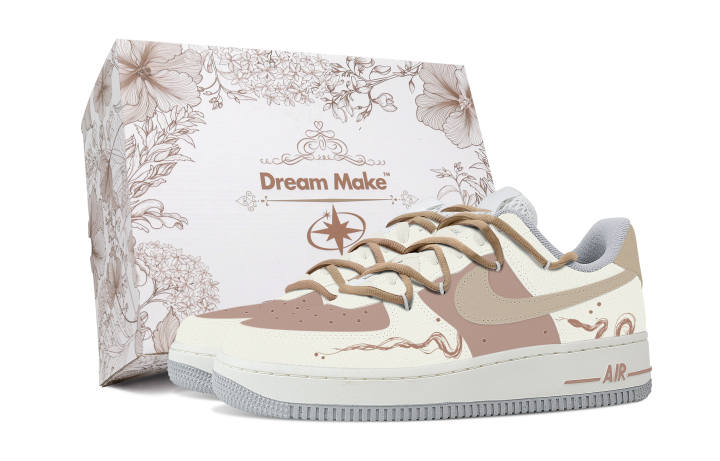 Nike Nike Air Force 1 Ecru Snake-White Box Slip-Resistant Cushioning Wear-Resistant Low-Top Skateboard Shoes Women's Ecru