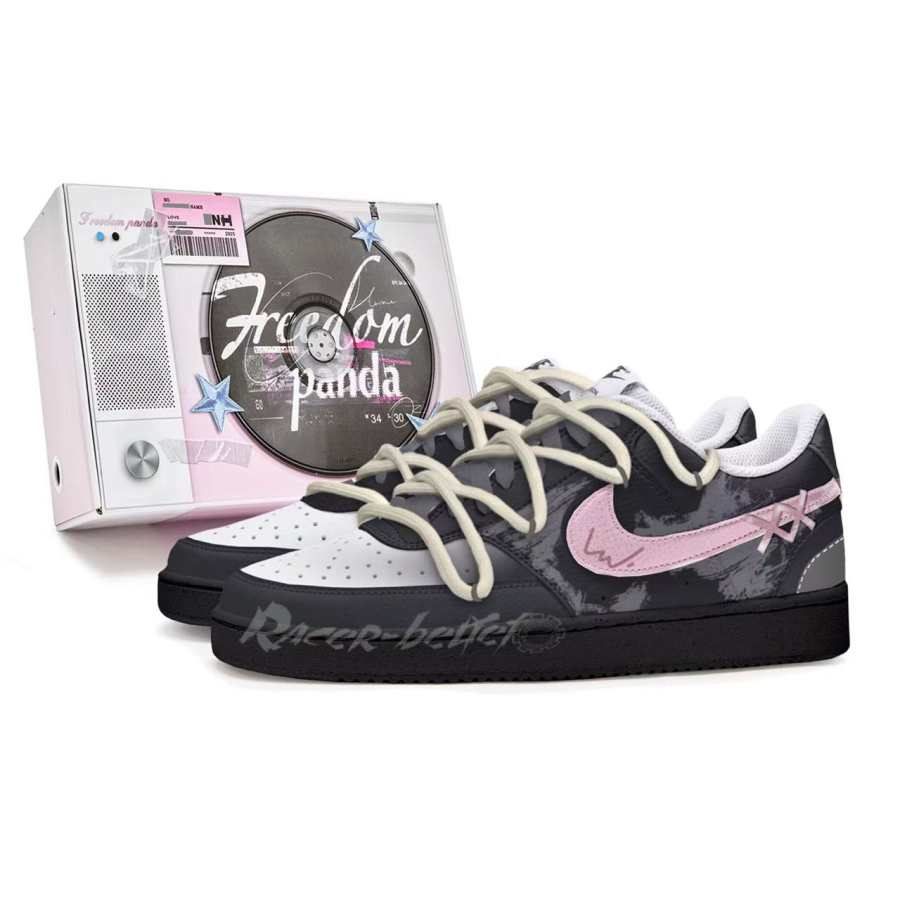 Nike Nike Court Vision 1 Freedom Panda, Box, Black Pink Slip Resistant Abrasion Resistant Low top Skateboard Shoes Men's