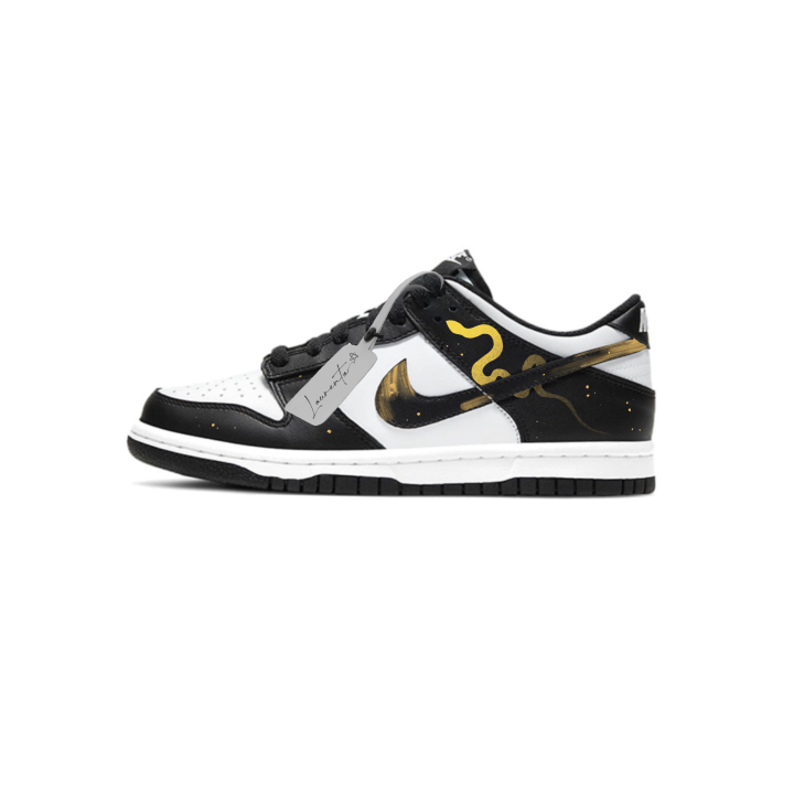 Nike Nike Dunk Abrasion Resistant Abrasion Resistant Low top Skateboard Shoes Unisex Black White Gold