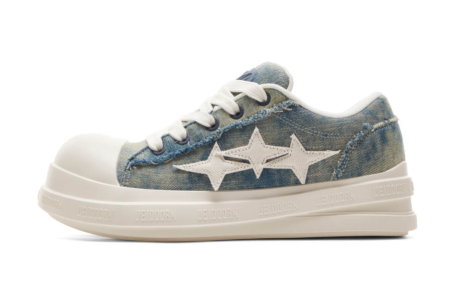 VEIDOORN Cushioning Abrasion Resistant Breathable Low top Skateboard Shoes Unisex Denim Blue