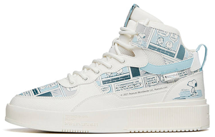 Anta x Snoopy Life Collection Slip Resistant Abrasion Resistant High top Skateboard Shoes Men's White Blue