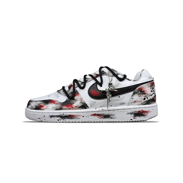 Nike Nike EBERNON Tower Rabbit Slip Resistant Abrasion Resistant Low top Skateboard Shoes Men's Black White Red