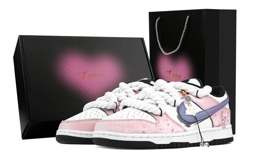 Nike Nike Dunk Ying Fei Hua Heart Box Abrasion Resistant Low top Skateboard Shoes Unisex Pink White