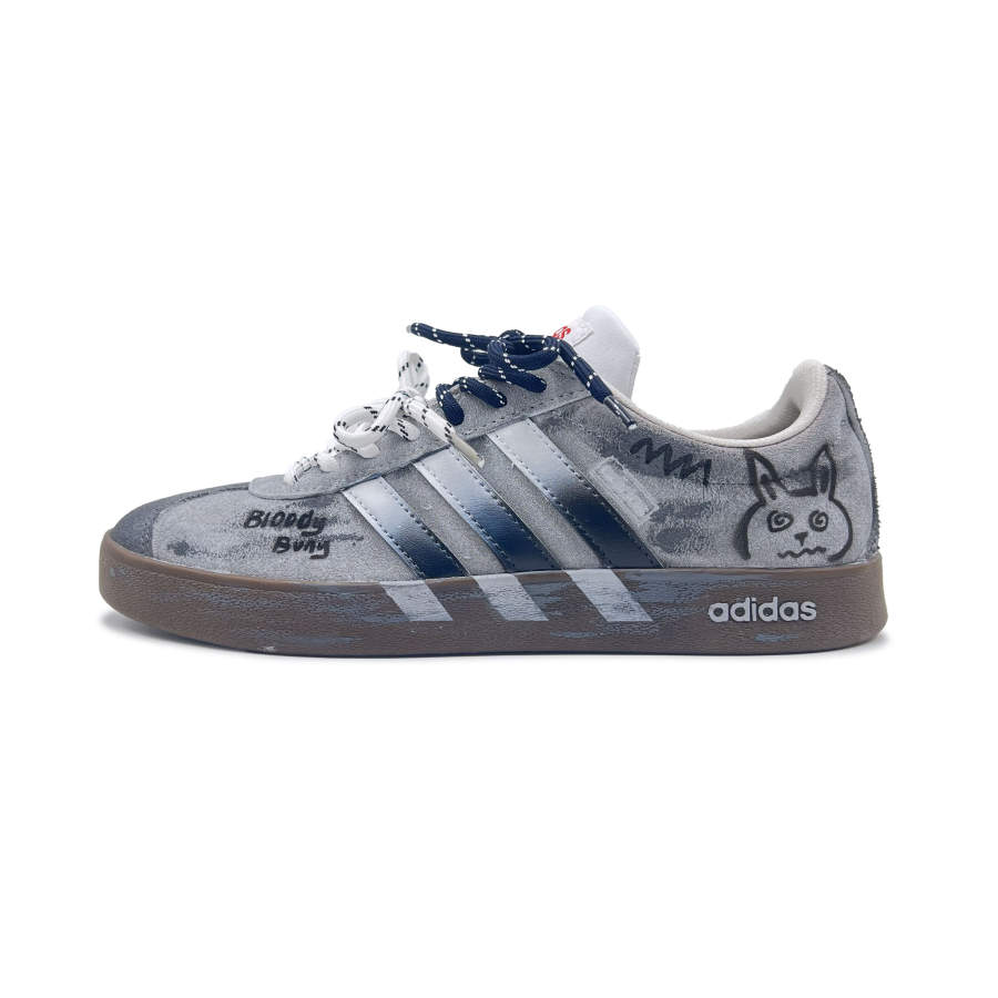 Adidas Adidas VL COURT 2.0 Violent Graffiti Rabbit Suede Fashion Trend Low top Skateboard Shoes Unisex Gray
