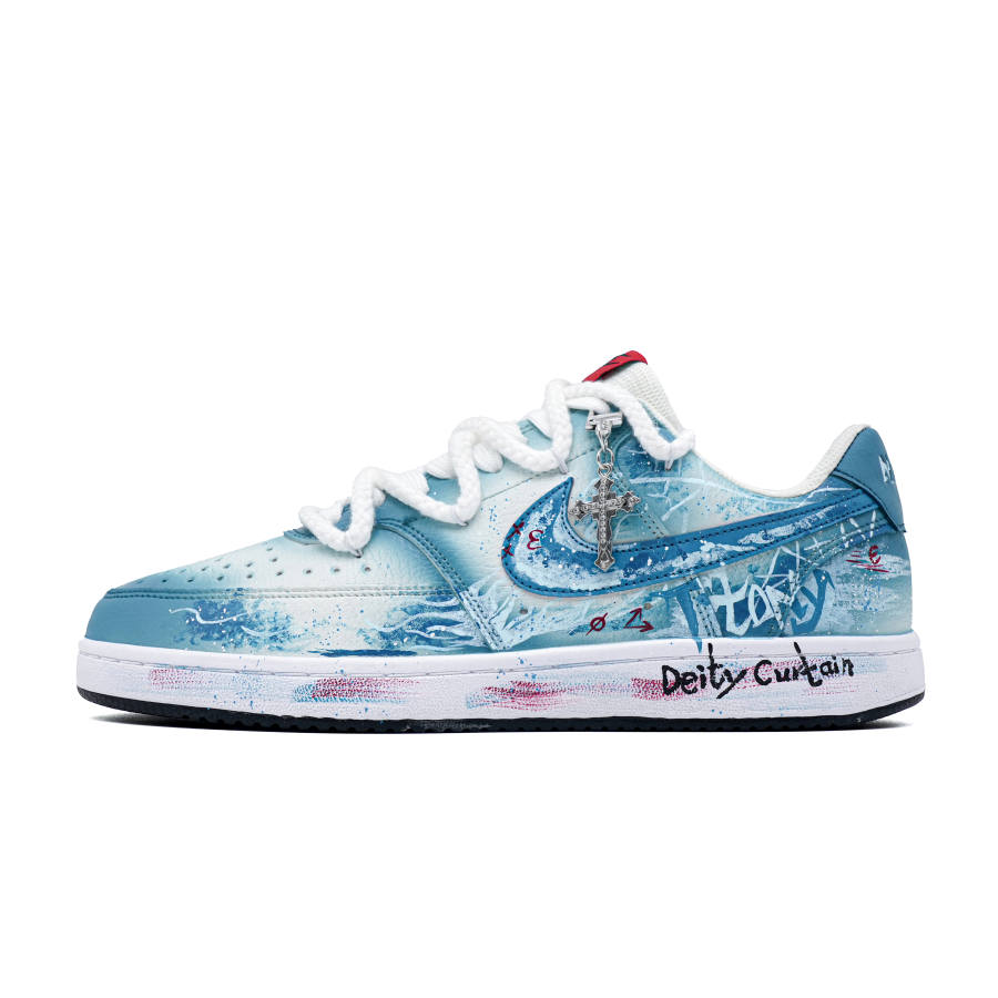 Nike Nike Court Vision 1 Mist Island Listening To The Tide Coverage Low top Skateboard Shoes Men's Beige Blue