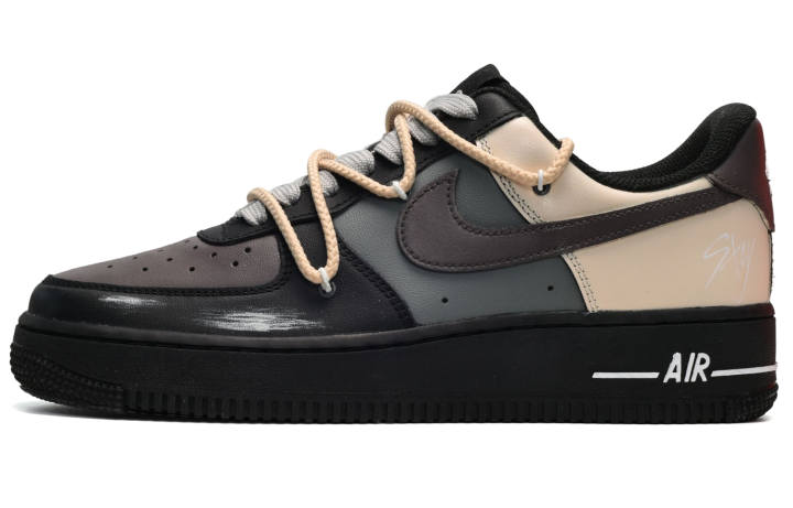 Nike Nike Air Force 1 07 Air Force 1 Low top Skateboard Shoes Men's Black Gray Yellow