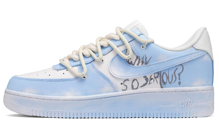 Nike Nike Air Force 1 Leather Cushioning Abrasion Resistant Lightweight Low top Skateboard Shoes Women's Blue White