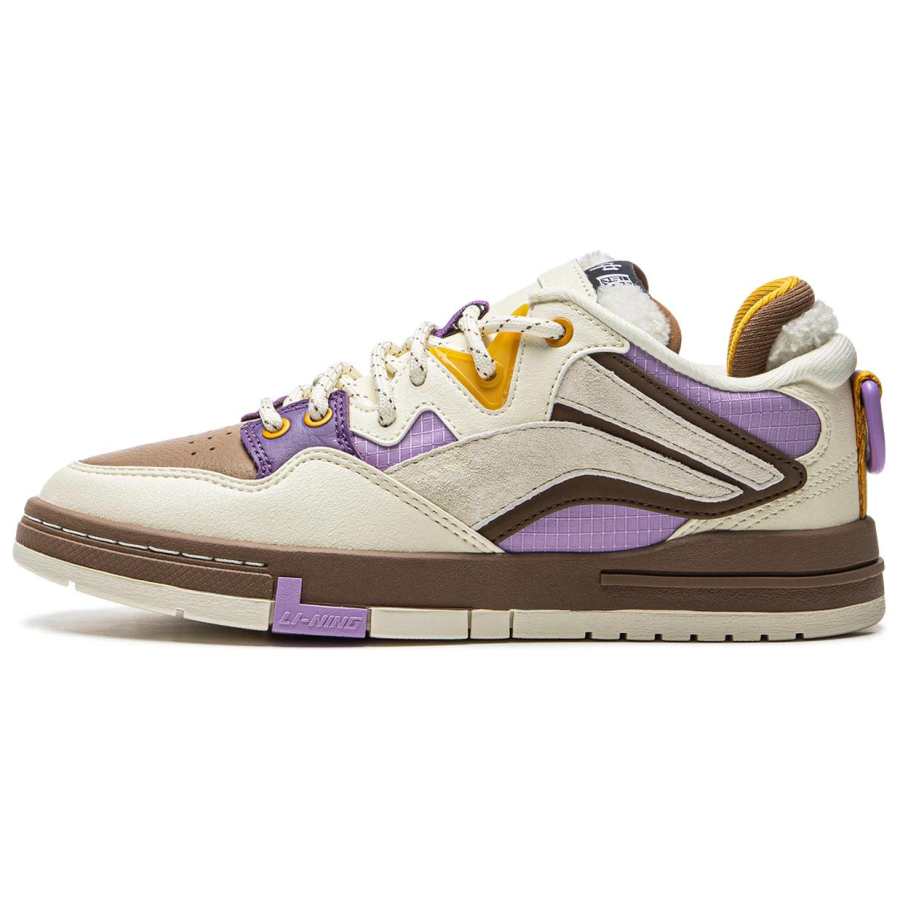 Li-Ning Li Ning Slip Resistant Abrasion Resistant Low top Skateboard Shoes Women's White Brown Purple
