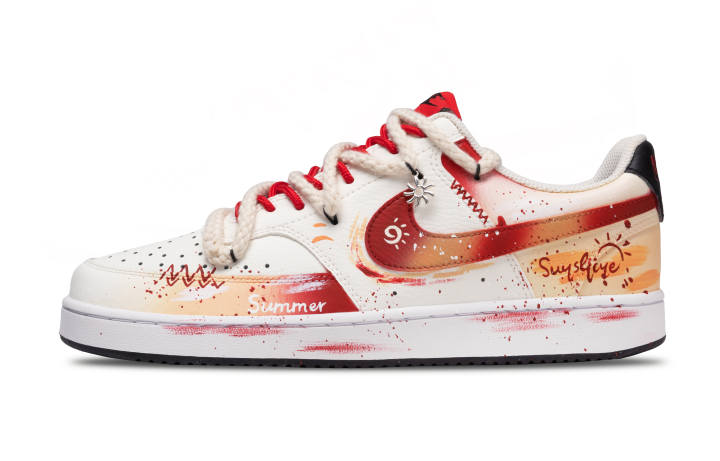 Nike Nike Court Vision Skateboard Shoes Men's Low Top White/Beige/Red/Yellow