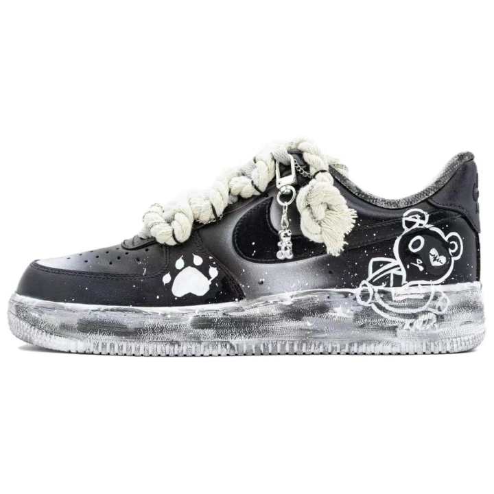 Nike Nike Air Force 1 Heart Distressed Bearbrick Abrasion Resistant Low top Skateboard Shoes Men's Black