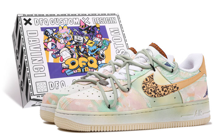 Nike Nike Air Force 1 Low top Skateboard Shoes Women's Orange Green Blue