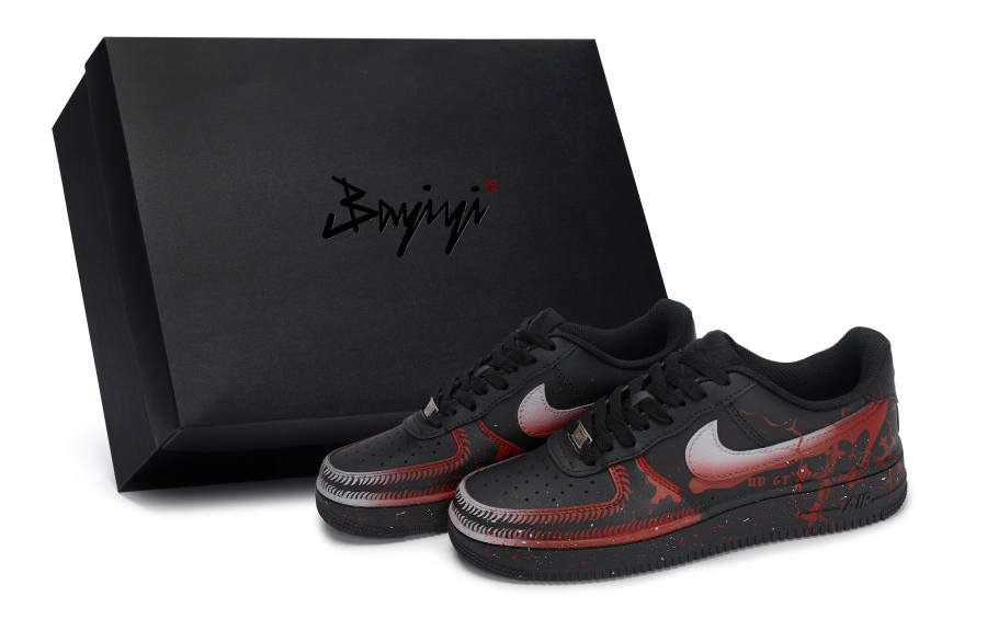 Nike Nike Air Force 1 07 811 Manufacturing, Fiery Toothmarks, Special Shoe Box High top Skateboard Shoes Unisex Black Red