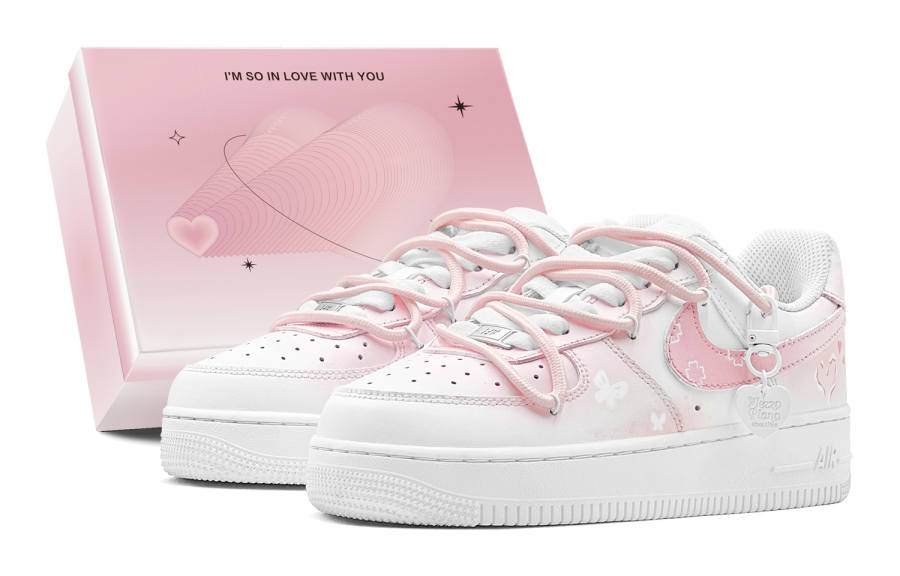 Nike Nike Air Force 1 Air Force 1, Couple's, Special Treatment, Pink Love Heart, Elegant Romantic, Versatile Fashion Low top