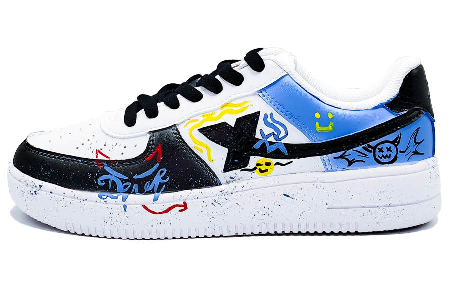 XTEP Air Force 1 Slip Resistant Abrasion Resistant Cushioning Low top Skateboard Shoes Men's White Black Blue