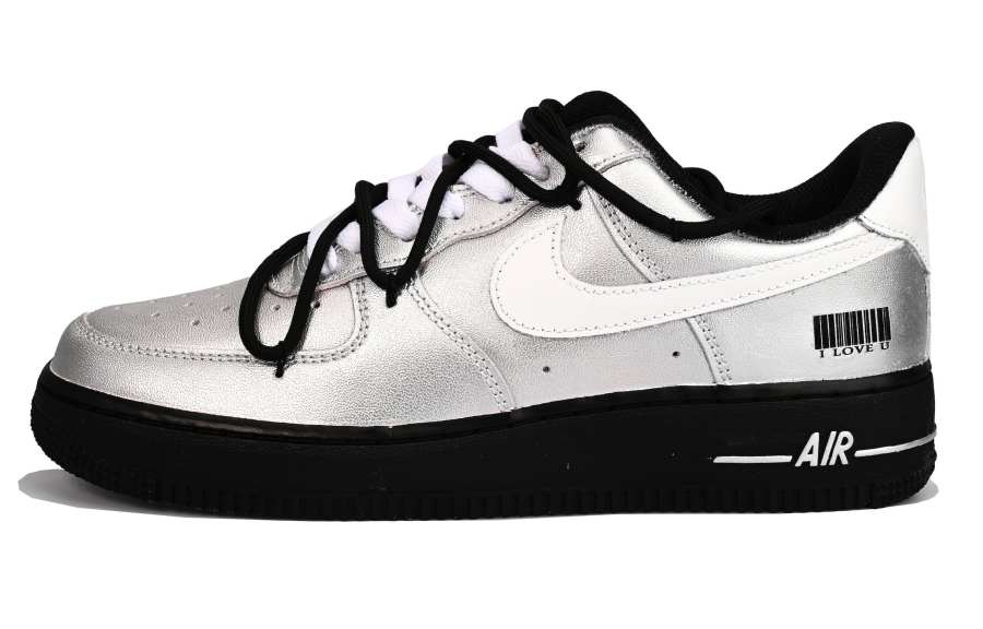 Nike Nike Air Force 1 Fashion Trend Slip Resistant Abrasion Resistant Low top Skateboard Shoes Women's Black Silver