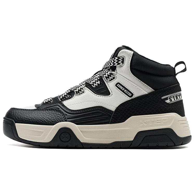 XTEP Sky Spine Slip Resistant Abrasion Resistant High top Skateboard Shoes Men's Black White