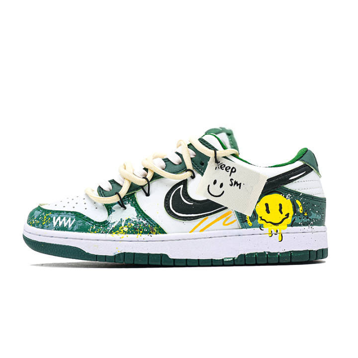 Nike Nike Dunk Egg Smiley Face Slip Resistant Abrasion Resistant Low top Skateboard Shoes Unisex Yellow Green