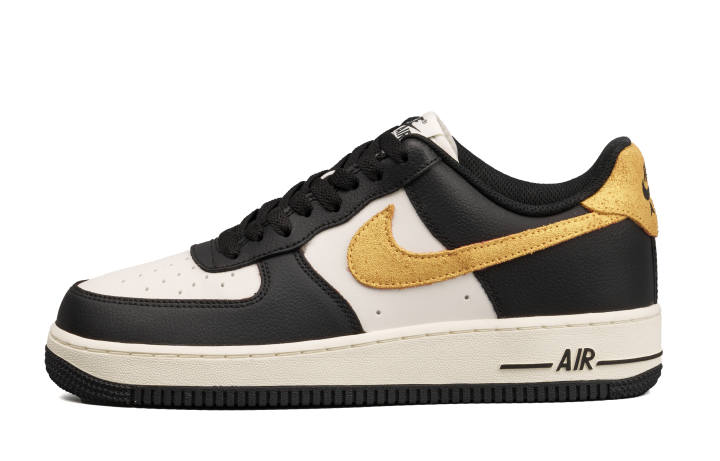 Nike Nike Air Force 1 Slip Resistant Abrasion Resistant Low top Skateboard Shoes Men's Black Gold
