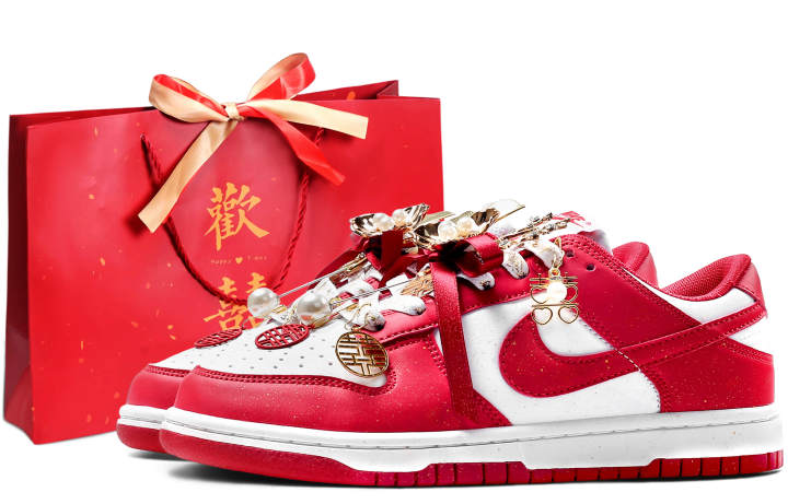 Nike Nike Dunk Abrasion Resistant Lightweight Height Increasing Low top Skateboard Shoes Unisex Red White