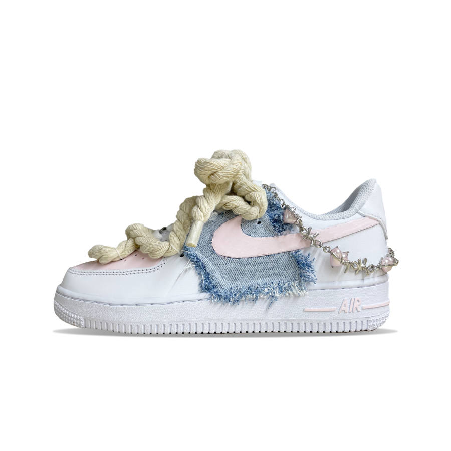 Nike Nike Air Force 1 Strawberry Denim Sweet And Cute Low top Skateboard Shoes Women's White