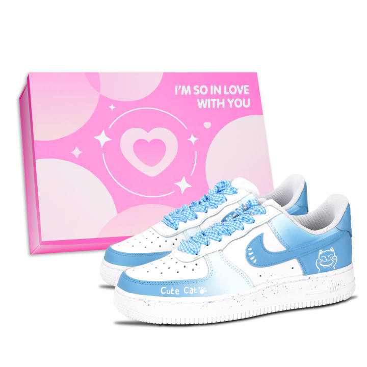 Nike Nike Air Force 1 Meow Claw Cute Pink Shoe Box Abrasion Resistant Low top Skateboard Shoes Unisex Blue