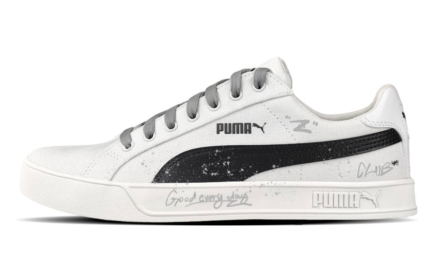 PUMA Smash Vulc Gray Graffiti Abrasion Resistant Lightweight Wear resistant And Lightweight Low top Skateboard Shoes